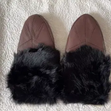 브라운 가죽 퍼 미튼