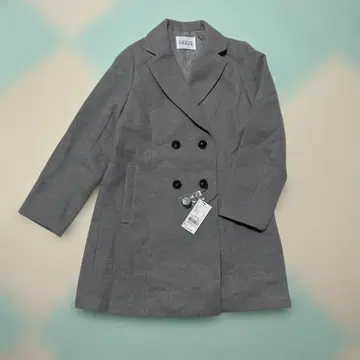PEACE 그레이 더블 브레스트 피코트