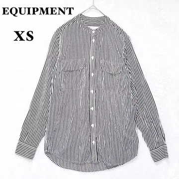 에키프먼트 실크 100% 밴드 카라 스트라이프 패턴 셔츠 XS 스몰