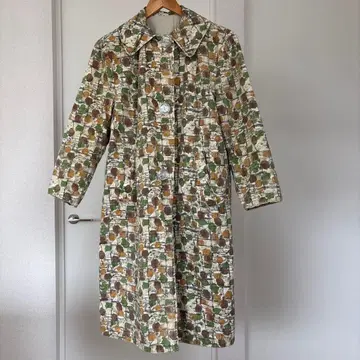 50s 60s 롱 코트 빈티지 고양이 눈 버튼 트리 패턴 추상 패턴