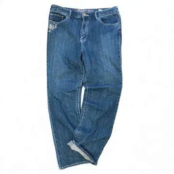 스트레이트 데님 자수 청바지 루즈핏 구제 의류 여성용 큐빅 XL