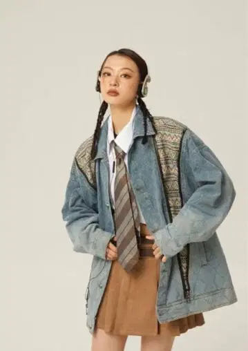 에스닉 패턴 데님 자켓 L 사이즈