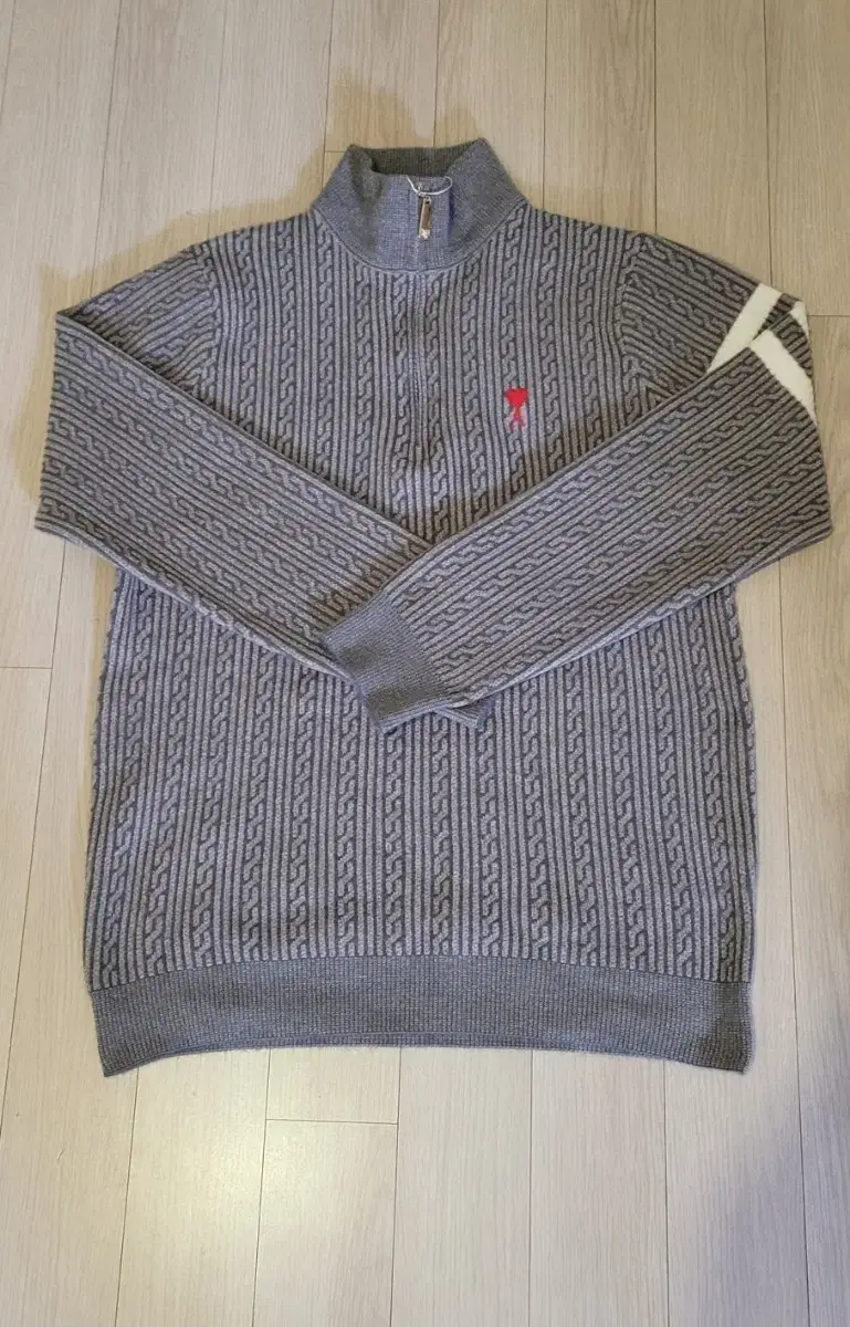 Ami Half-Zip Cable Knit Grey 100