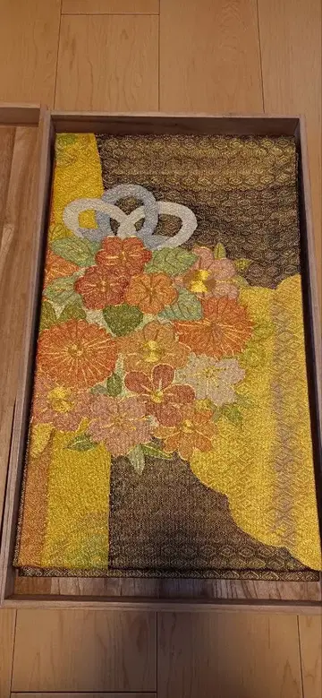 사가니시키? 꽃무늬 자수 마루오비 실크제 유카타 기모노 쇼와 후기 앤티크