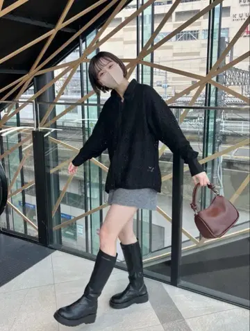 카스타네 통굽 볼륨 롱 부츠 38