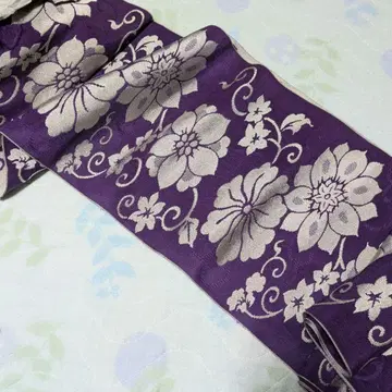 나고야 오비 보라색 바탕 꽃무늬 [미사용 새상품]