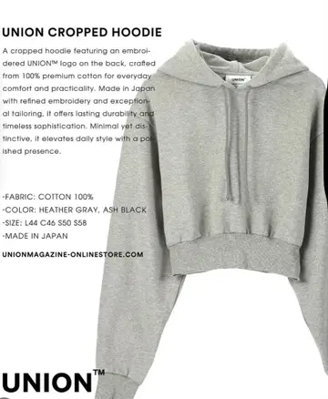 오오쿠시 리나 콜라보 유니온 Union Cropped Hoodie 그레이