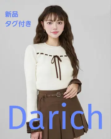 새상품 체크 커프스 리본 니트탑 다리치