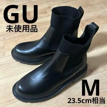 미사용품 지유 GU 리브 니트 삭스 부츠 블랙 M