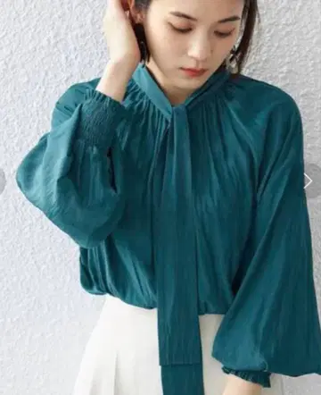 ships 손세탁 가능  전후 2WAY 보타이 블라우스 그린