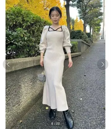 snidel 뉴이어 스트링스 리브 니트 원피스