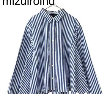 미즈이로 인드 코튼 스트라이프 플레어 셔츠 블루