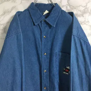 [ 미키마우스 자수 ] 디즈니 데님 셔츠 라이트 블루 L 상당