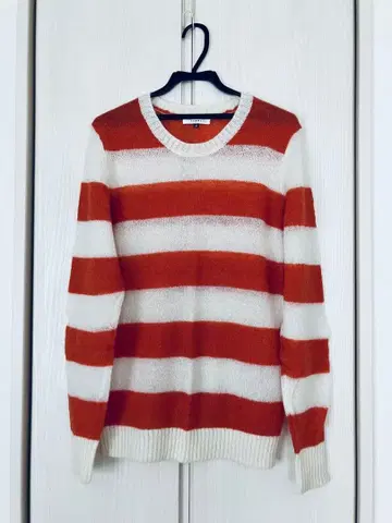 [ a.v.v ] 보더 니트 스웨터 | 오렌지 x 화이트