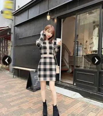 micheliMacaron 미셸 마카롱 체크 니트 미니 원피스