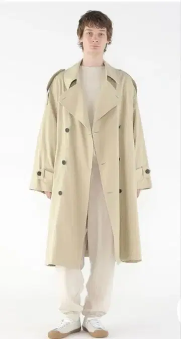 GALERIE VIE 남성용 베이지 더블 브레스트 롱 트렌치코트