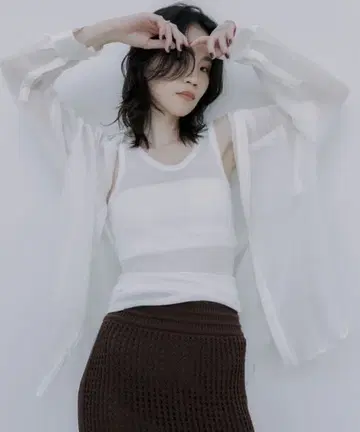 anuans 인도 실크 블렌드 오버 셔츠 화이트 프리 사이즈