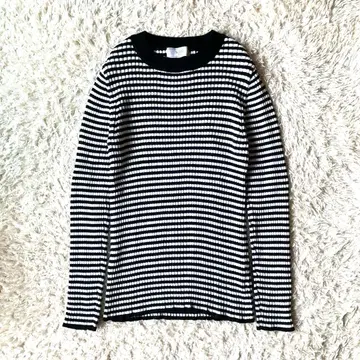 새상품급 슬로브 이에나 리브 보더 니트 캐시미어 혼방