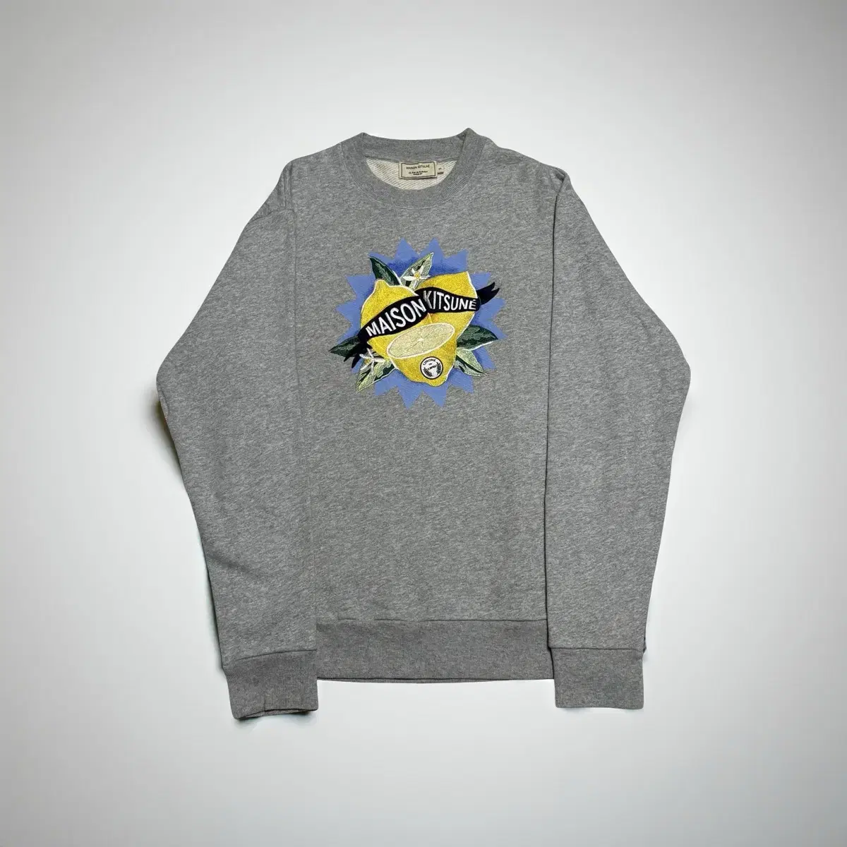 S Maison Kitsuné Lemon Crewneck Grey Sweatshirt