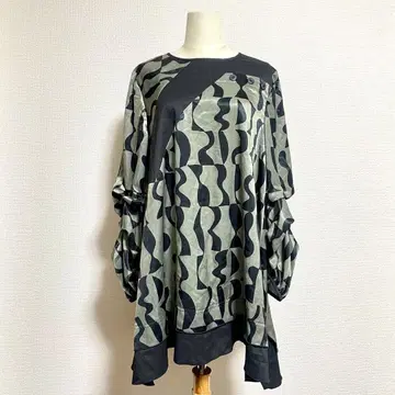 에이코 콘도 기하학 패턴 패치워크 변형 A라인 튜닉 원피스