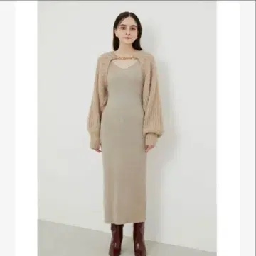 리엔다 rienda 베이지 리브 니트 원피스 긴팔