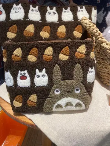 이웃집 토토로 호코모코 자수 시리즈 파우치 브라운