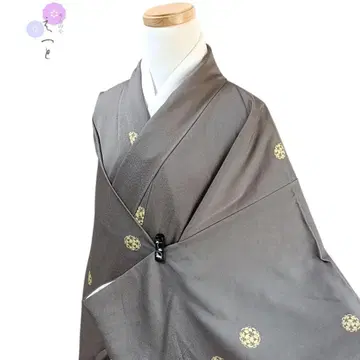 510 기모노 코몬 순수 실크 당초지문 그레이 톨 사이즈 통통한