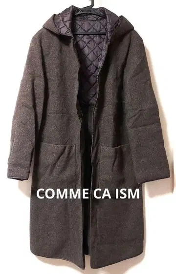 COMME CA ISM 퀼팅 x 멜톤 후디드 코트 다크 그레이