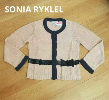 소니아 리키엘 베이지 블랙 가디건 허리 리본 포함