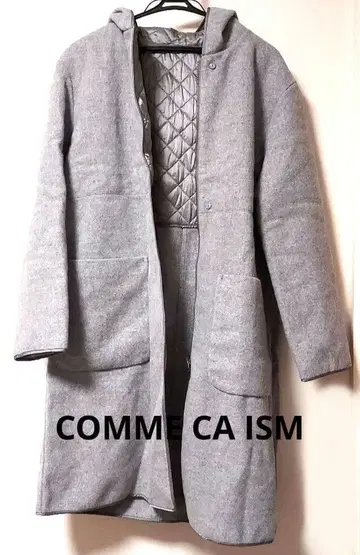 COMME CA ISM 퀼팅 x 멜톤 후디드 코트 그레이