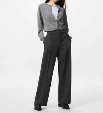 새상품! 유니클로 브러쉬드 저지 와이드 팬츠 긴 길이 XL 다크 그레이