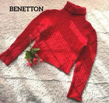 BENETTON [이탈리아제] 울 혼방 [하이넥] 레드 긴팔 스웨터