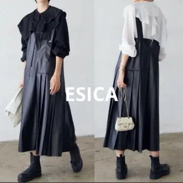 [ 완판 ] ESICA 비대칭 가죽 점프수트 롱 원피스