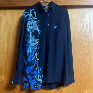 Kahu 네이비 긴팔 셔츠 꽃무늬 자수