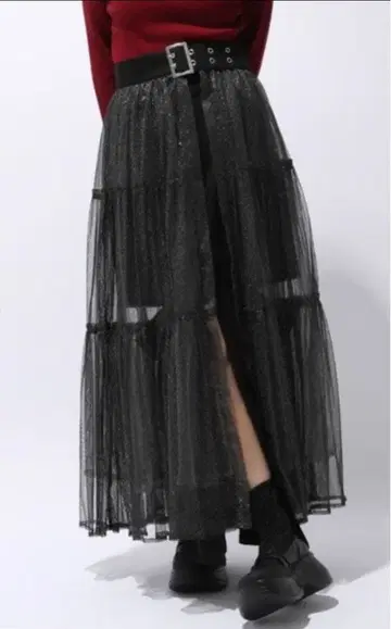 HARE 레이스 튤 벨트 스커트 블랙 x 라메 10