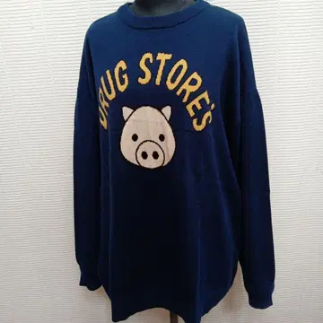 DRUG STORE'S 돼지 자수 네이비 긴팔 니트