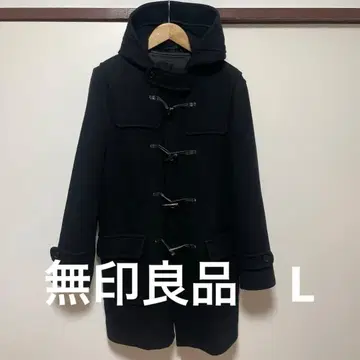 무인양품 블랙 더플 코트 후드 부착