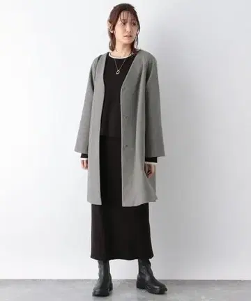 새상품 가벼운 스트레치 노카라 코트 그레이