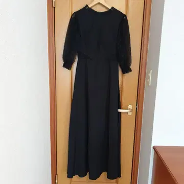 택 포함 새상품 네이비 프릴 롱 드레스 레이스 슬리브