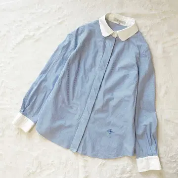 [ 새상품급 ] 매킨토시 철학 둥근 카라 셔츠 사선 스트라이프 블루