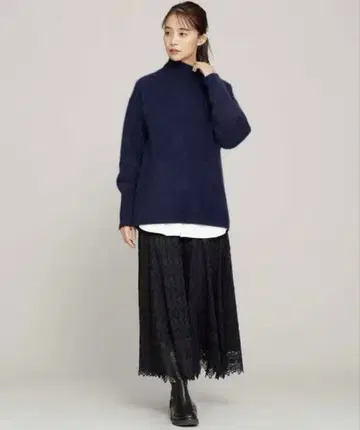 나노 유니버스 워셔블 폭스 천축 터틀넥 풀오버 니트 네이비