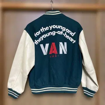 VAN JAC 스타디움 점퍼 L 사이즈 그린 소매 가죽