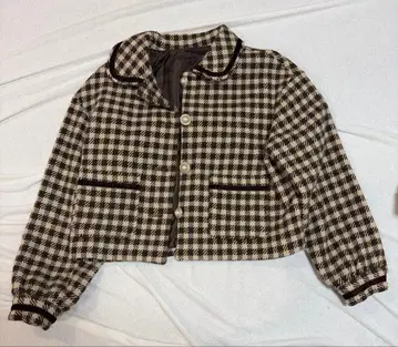 체크 무늬 크롭 자켓 사이즈 F