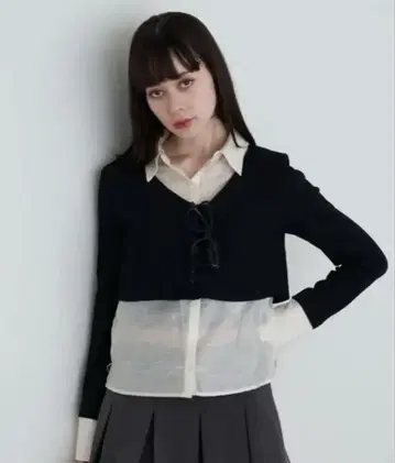 블랙 가디건 셔츠 레이어드 셔츠 옷깃 레이어드 가디건 레이어드