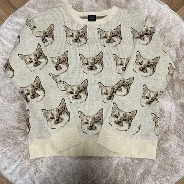 MIMIMEMETE 미미메메트 고양이 니트 스웨터 긴팔 올 패턴