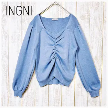 잉그 프론트 개더 니트 풀오버 톤 다운 블루 페미닌 캐주얼 M