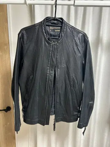 백 넘버 블랙 가죽 라이더 자켓 S