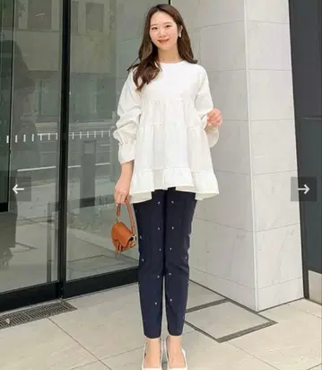 fitmore 핏모어 로즈 자수 테이퍼드 팬츠 네이비 M 사이즈