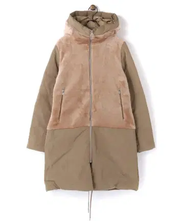 CPCM 배색 퍼 절개 롱 다운 자켓 코트 베이지 F