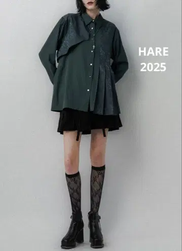 택 포함 새상품 2025 HARE 하레 아지메 플리츠 셔츠 그린